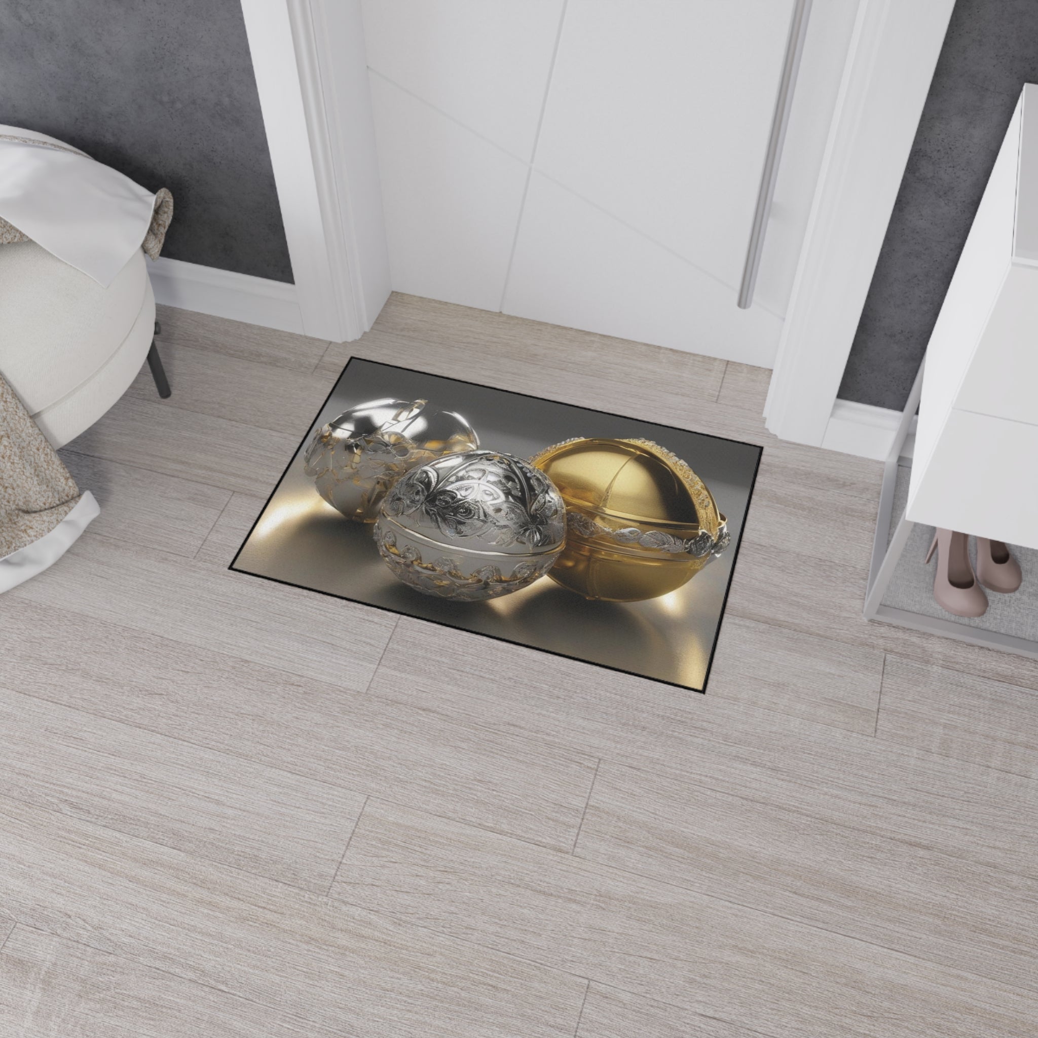 Floor Mat - Beautiful Gold and Silver Ball Design, Durable Mat - Perfect Gift Idea 