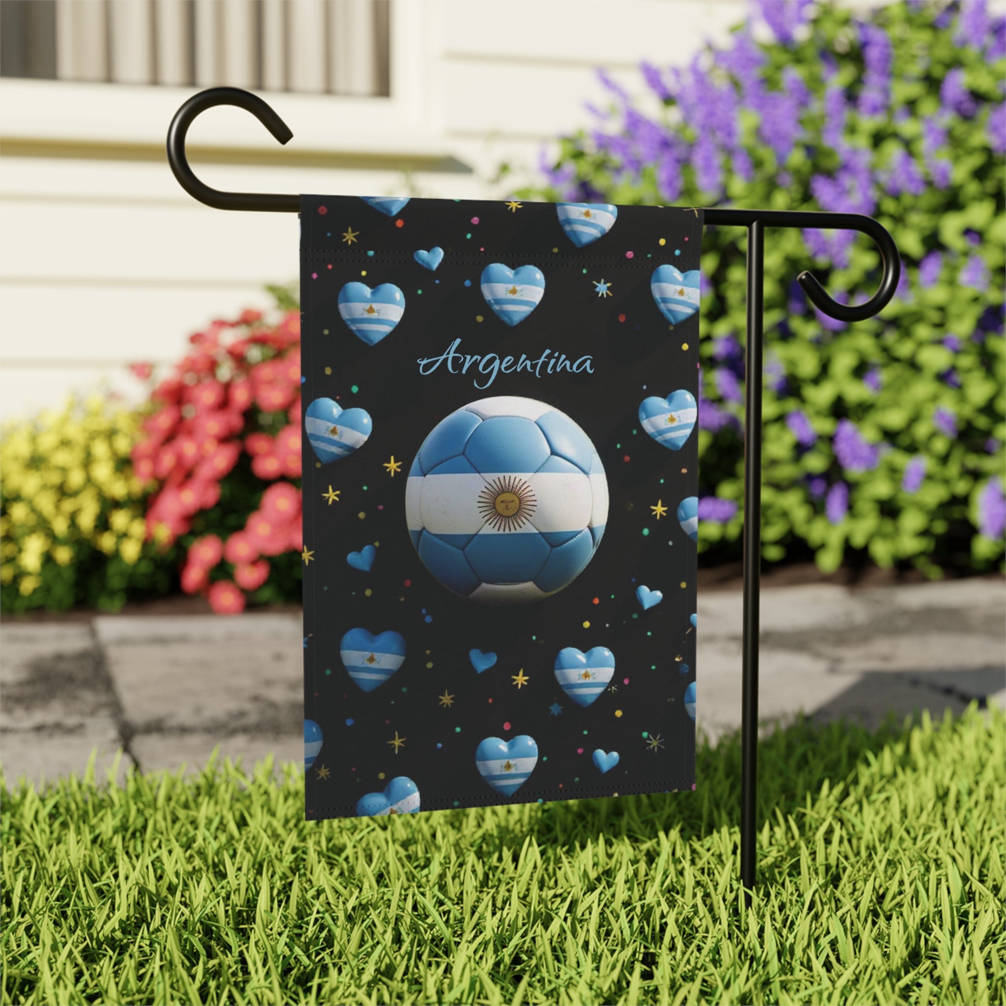 Argentina Soccer Garden Flag — Argentina Heart Soccer Ball House Banner