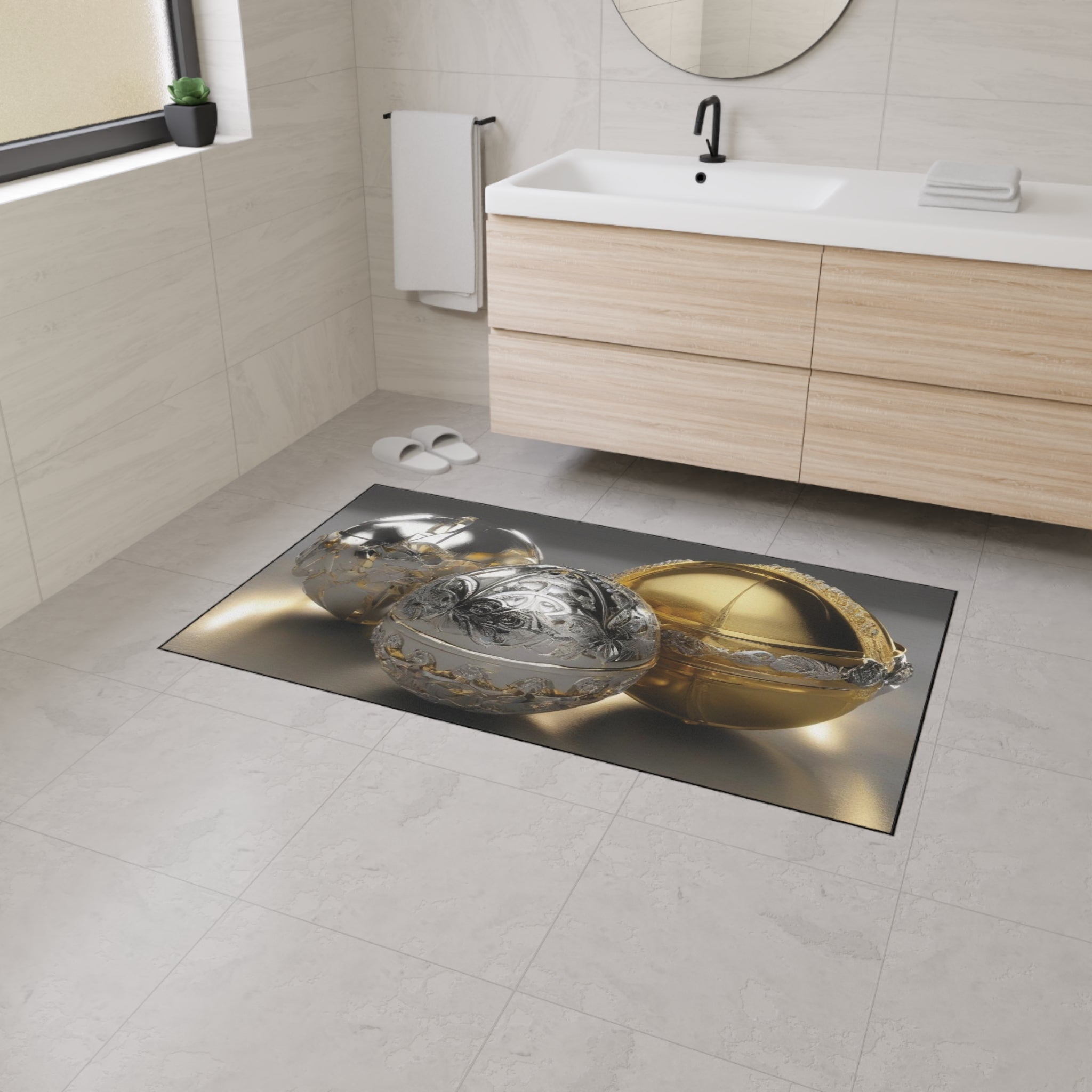 Floor Mat - Beautiful Gold and Silver Ball Design, Durable Mat - Perfect Gift Idea 