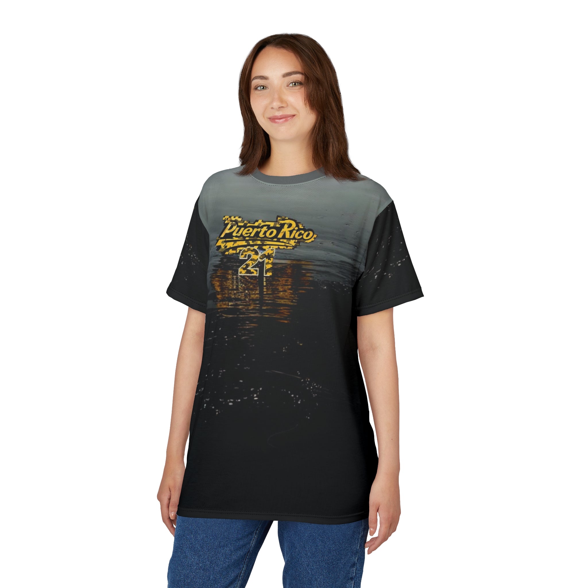Camiseta unisex con diseño de atardecer de Puerto Rico, perfecta para vacaciones y verano.