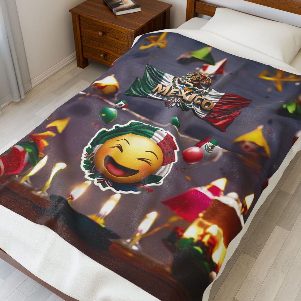 Manta de terciopelo con temática mexicana: diseño festivo para reuniones y festividades acogedoras