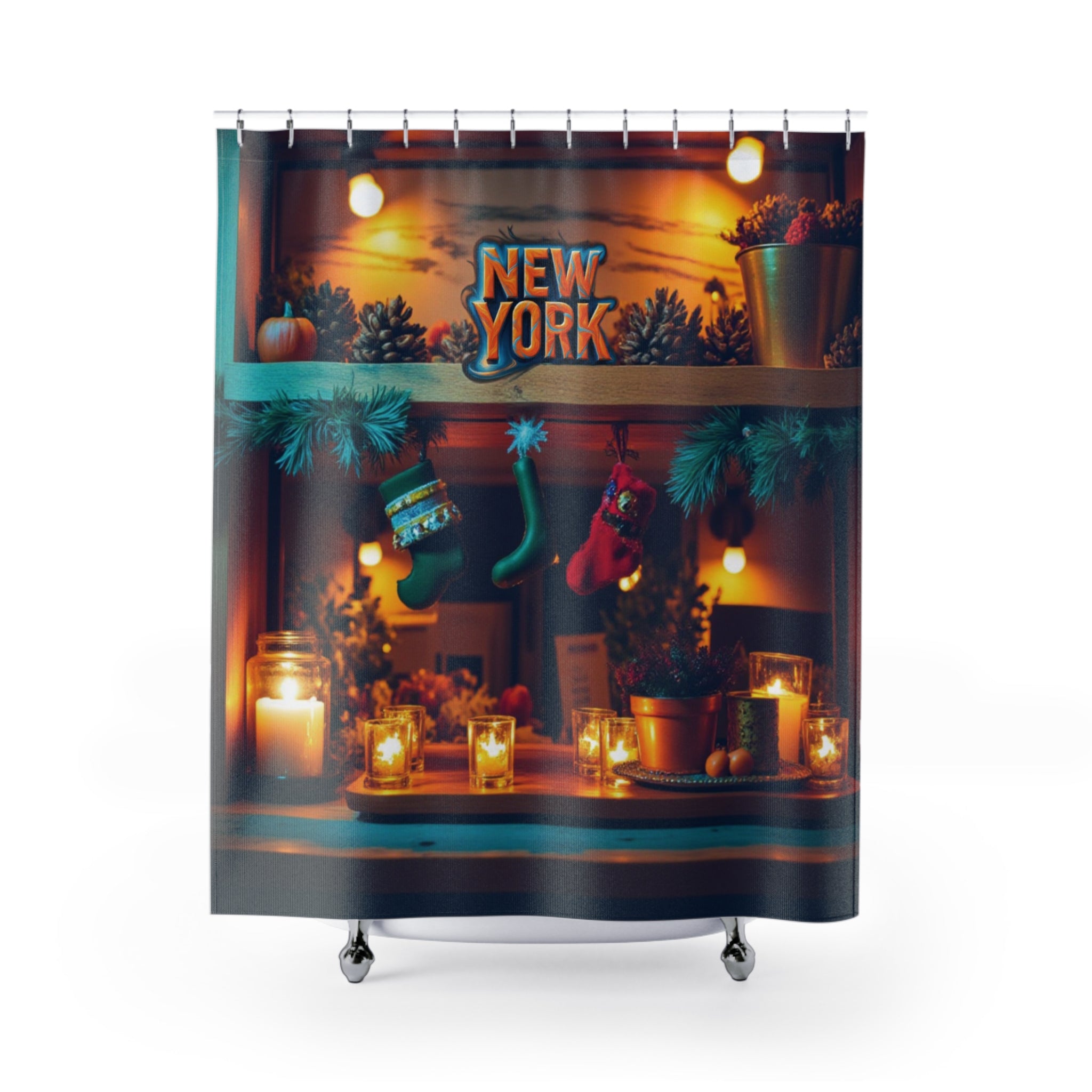 New York Holiday Shower Curtain - Festive Home Decor