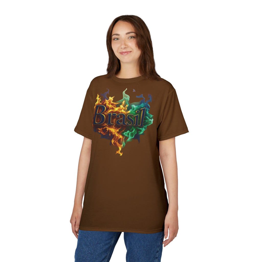 Camiseta Vibrant Brasil Flame - Camiseta unissex cortada e costurada para festivais e comemorações