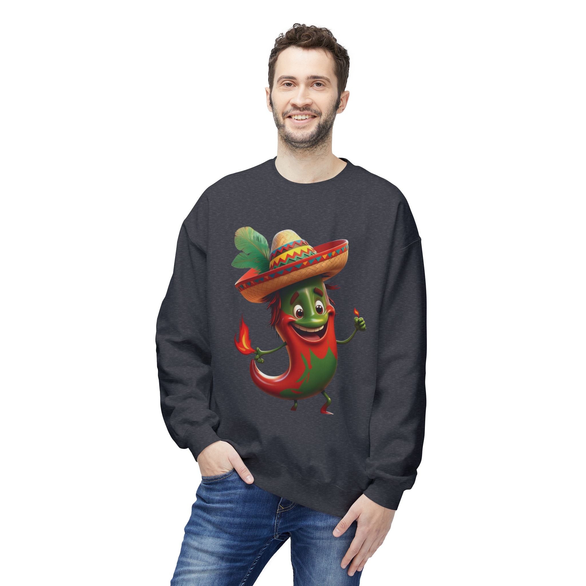 Viva Mexico Fleece Crewneck Sweatshirt - Fun Chili Pepper Design
