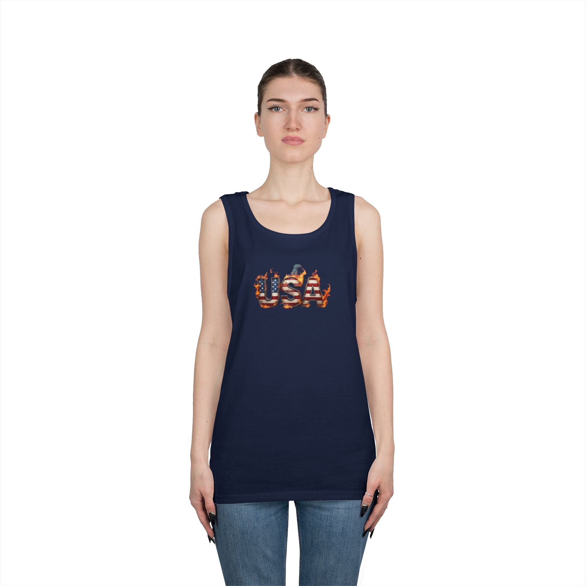 USA Heavy Cotton Tank Top for Casual Summer Outings and Celebrations