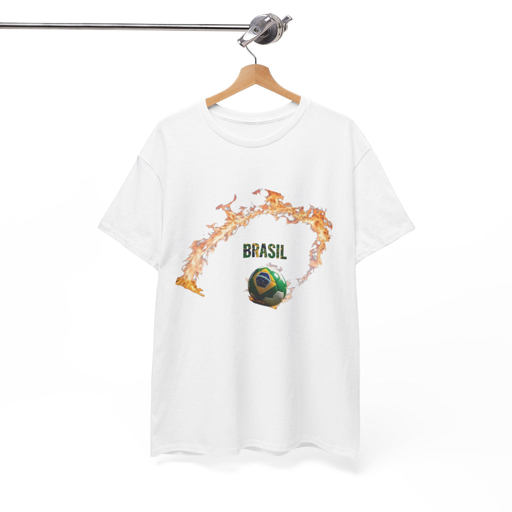 Camiseta unissex de algodão pesado Brazil Soccer Love - estampa divertida para fãs de esportes