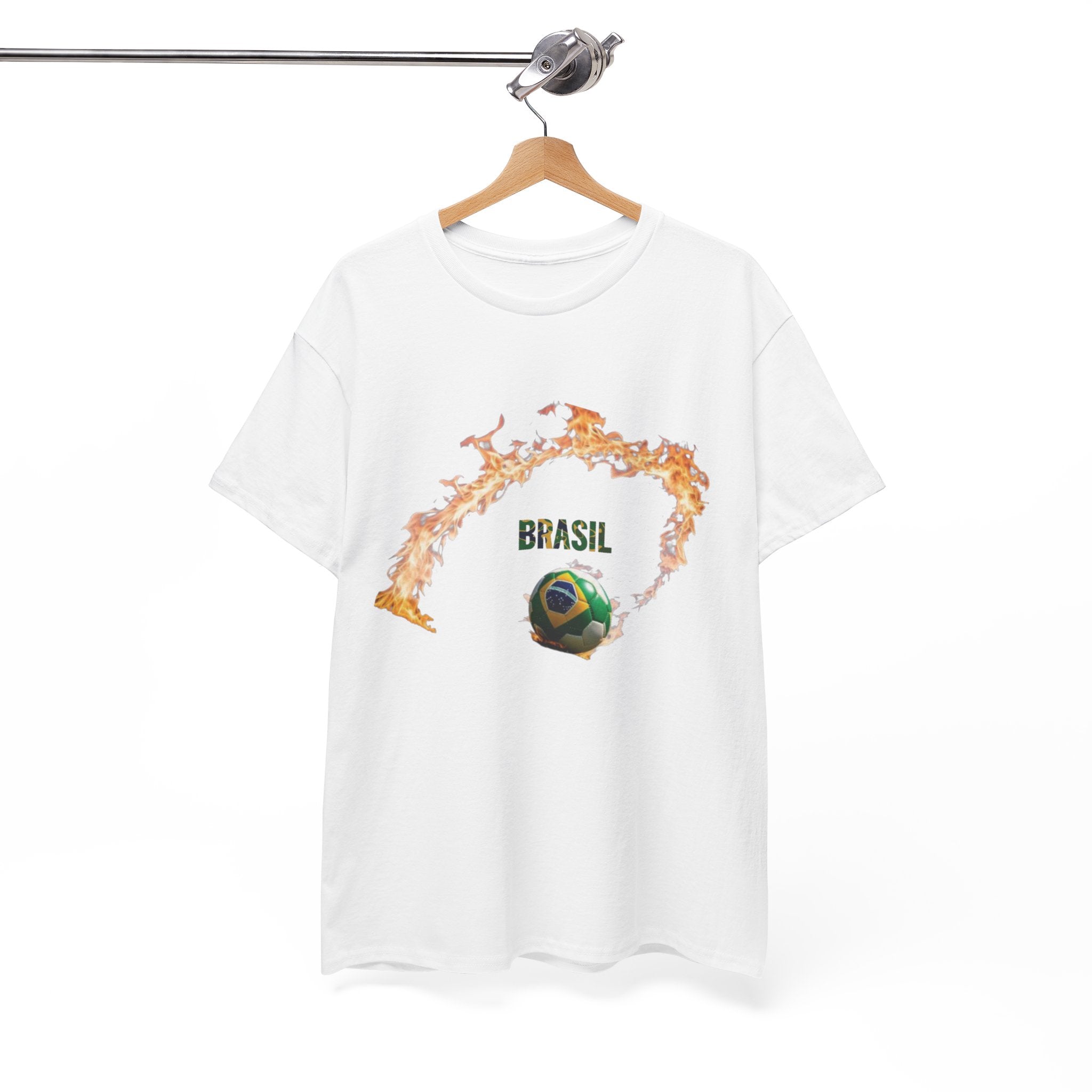 Camiseta unissex de algodão pesado Brazil Soccer Love - estampa divertida para fãs de esportes