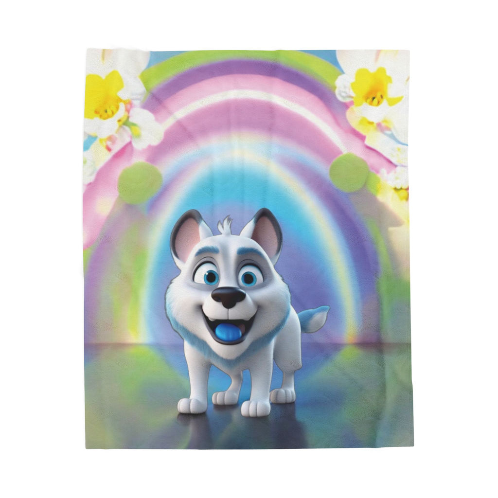 "Playful Puppy and Magic Rainbow" Velvet Plush Blanket – Dreams Filled with Joy! - Happy Dog Children's Throw Blanket
