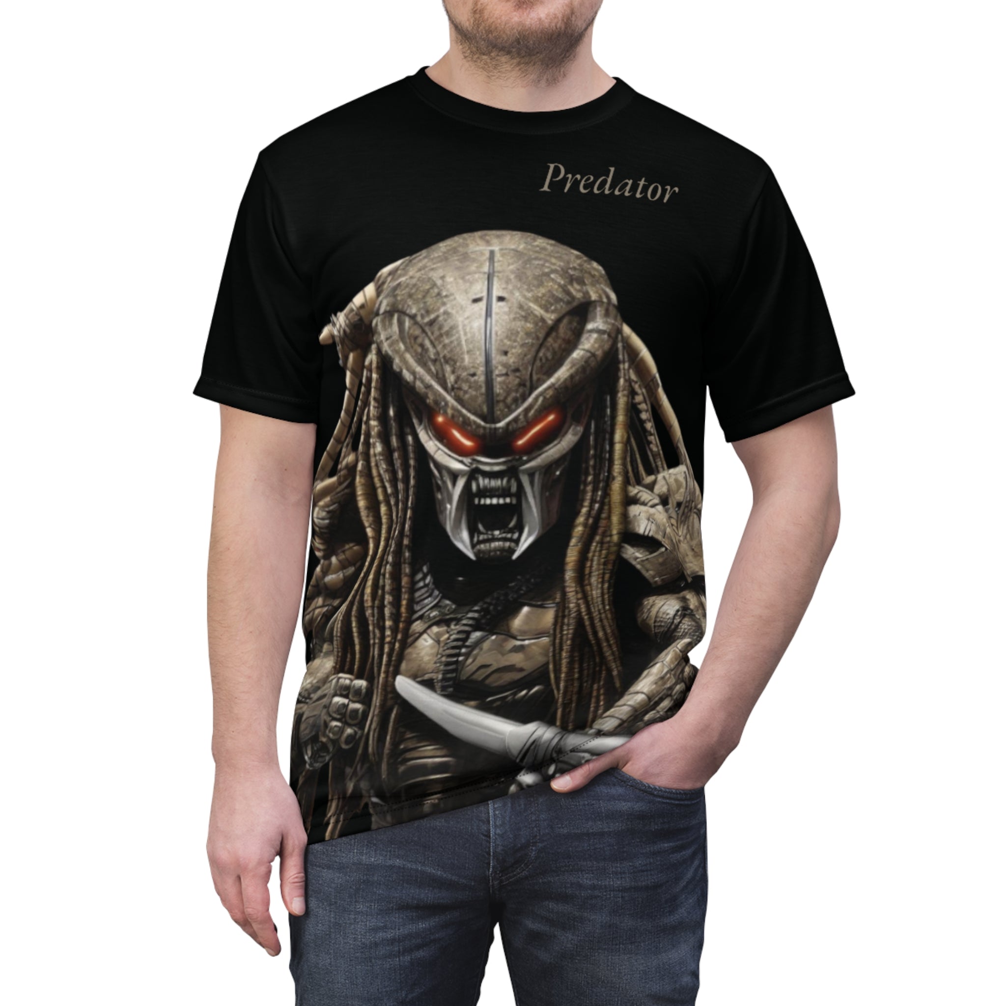 Predator artificial intelligence image t-shirt, black  color for men cut and sew: stylish casual t-shirt,