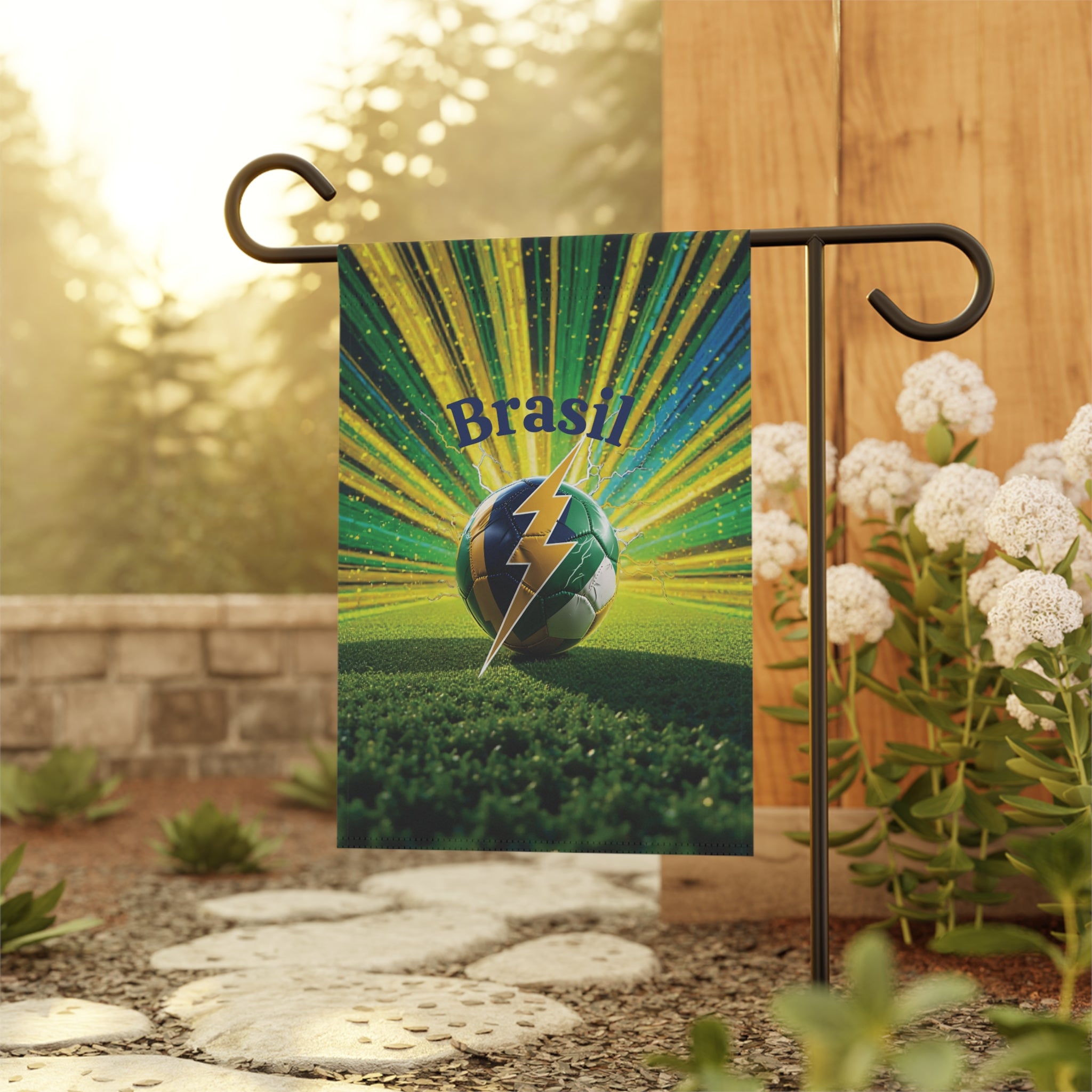 Brazil Soccer Garden Flag — Brasil Football Lightning Ball House Banner