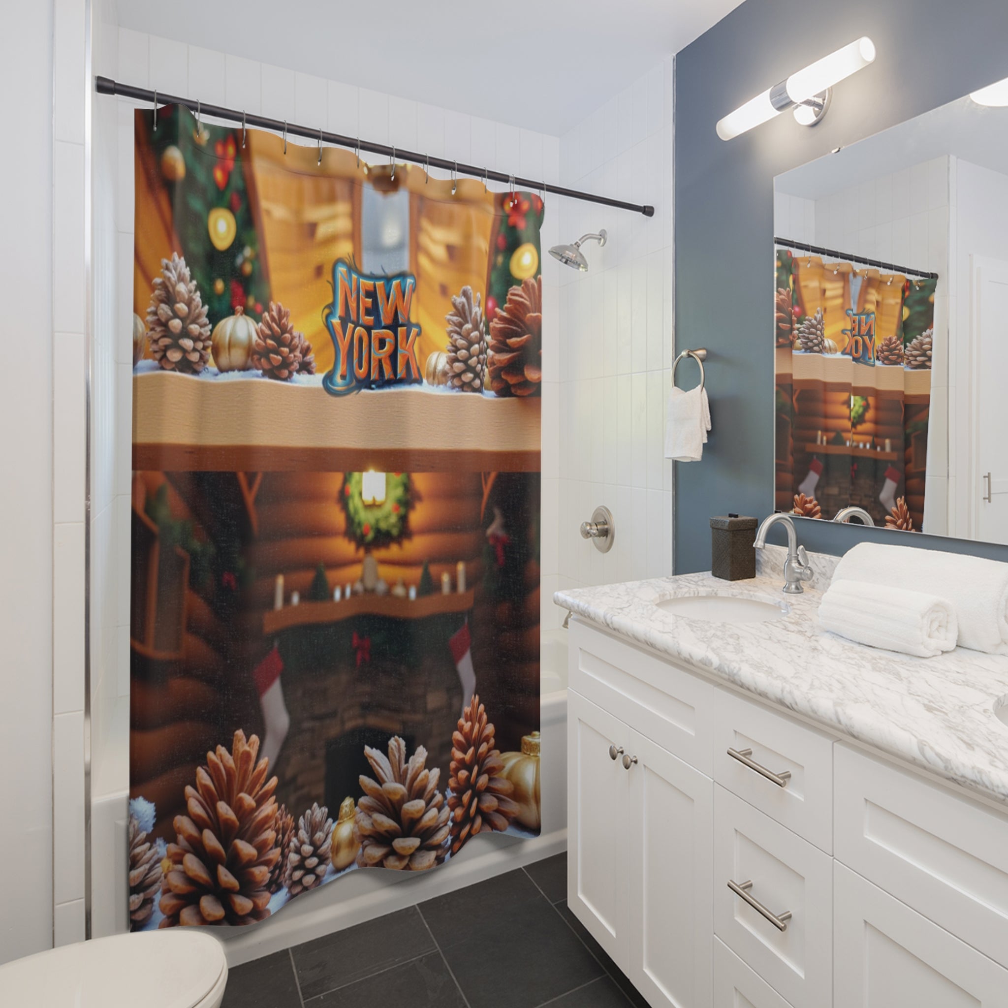 "Christmas in New York" Shower Curtain — Warm and Festive Atmosphere