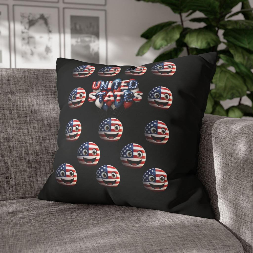Patriotic USA Flag Emoji Square Pillowcase — American Stars & Stripes Throw Pillow Cover