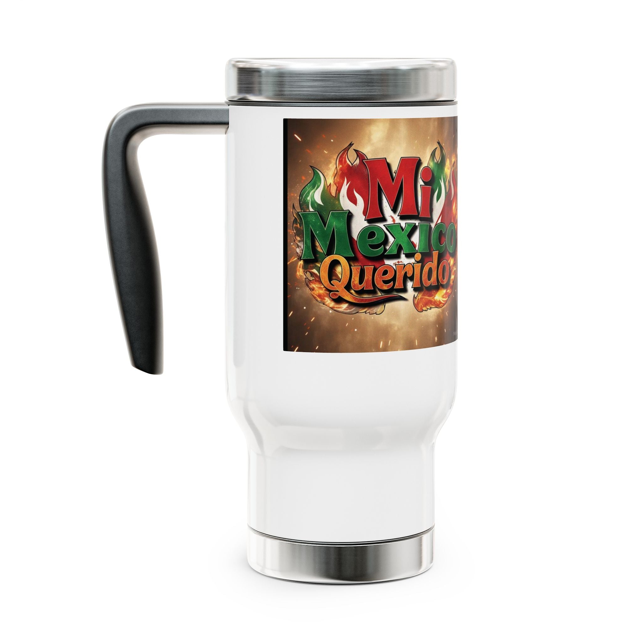 Taza de viaje Fiery Mexico - 14 oz de acero inoxidable con asa