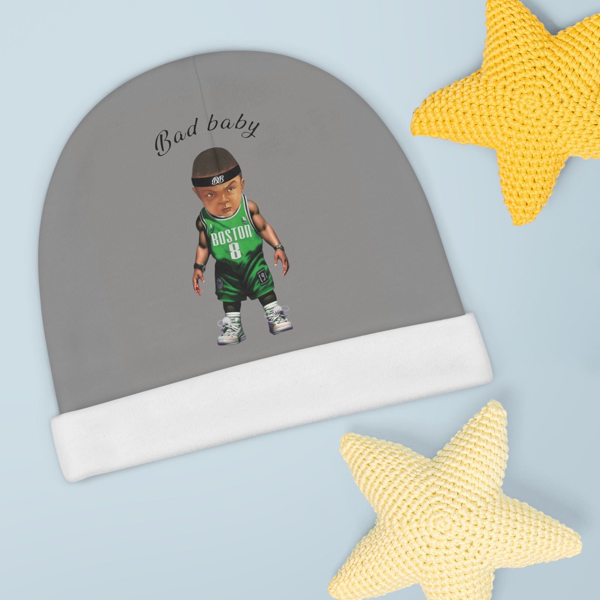 Bad baby grey Beanie (AOP) Bad baby brand