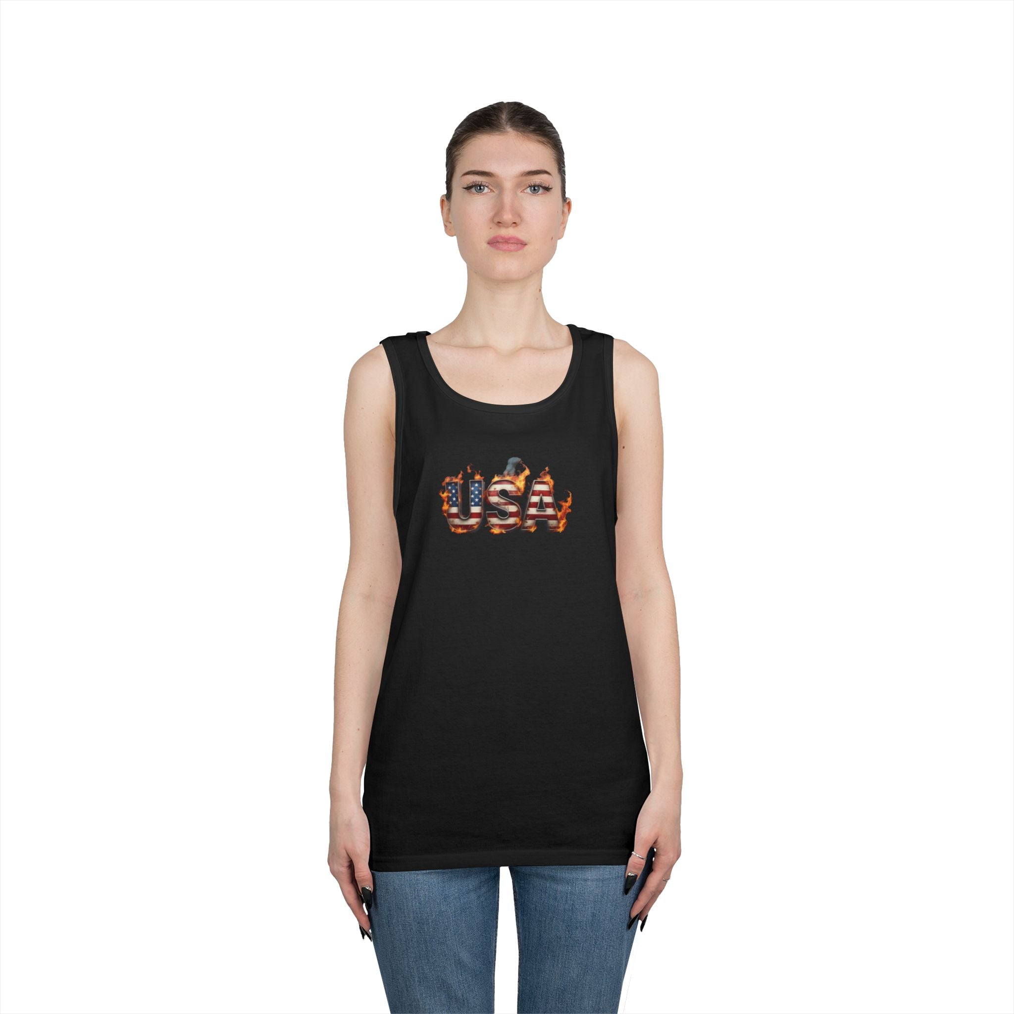 USA Heavy Cotton Tank Top for Casual Summer Outings and Celebrations
