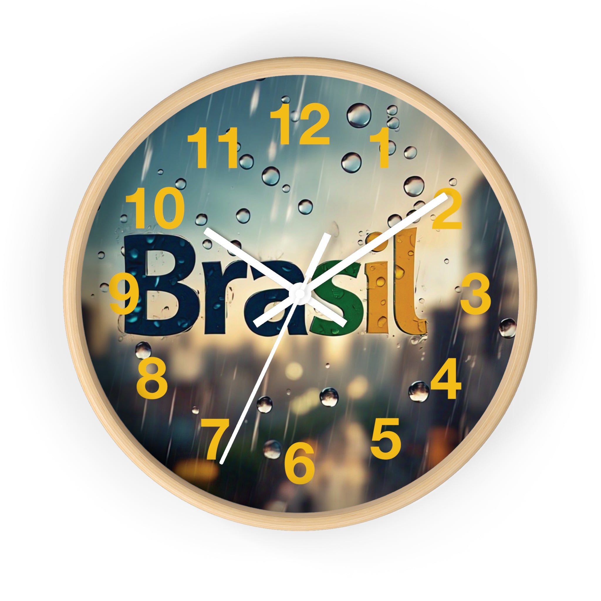 Relógio de parede com gota de chuva do Brasil
