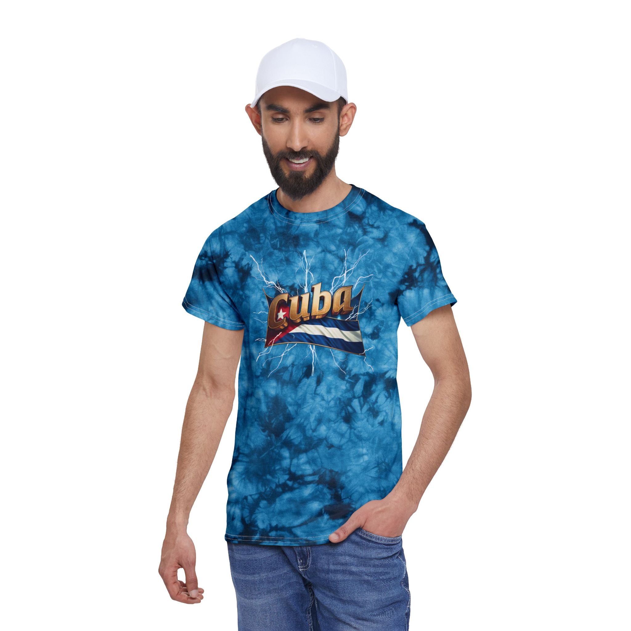 Camiseta tie-dye, Crystal - Camiseta con gráfico cubano vibrante en rojo o azul intenso