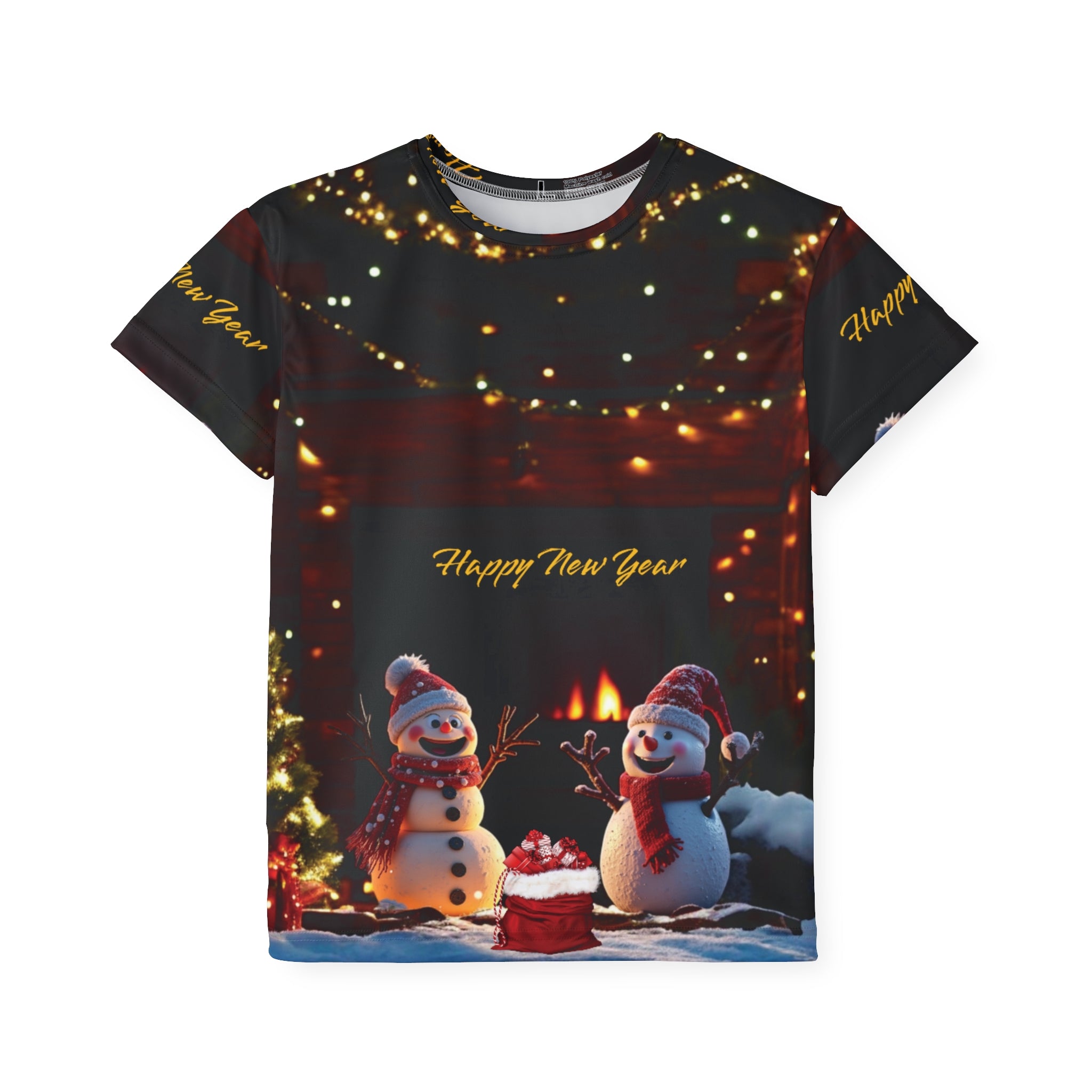 Unisex ,Kids  and Girls T-Shirt Happy New Year Snowmen Christmas Lights