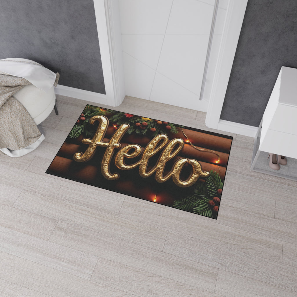 Festive Welcome Floor Mat with 'Hello' Design