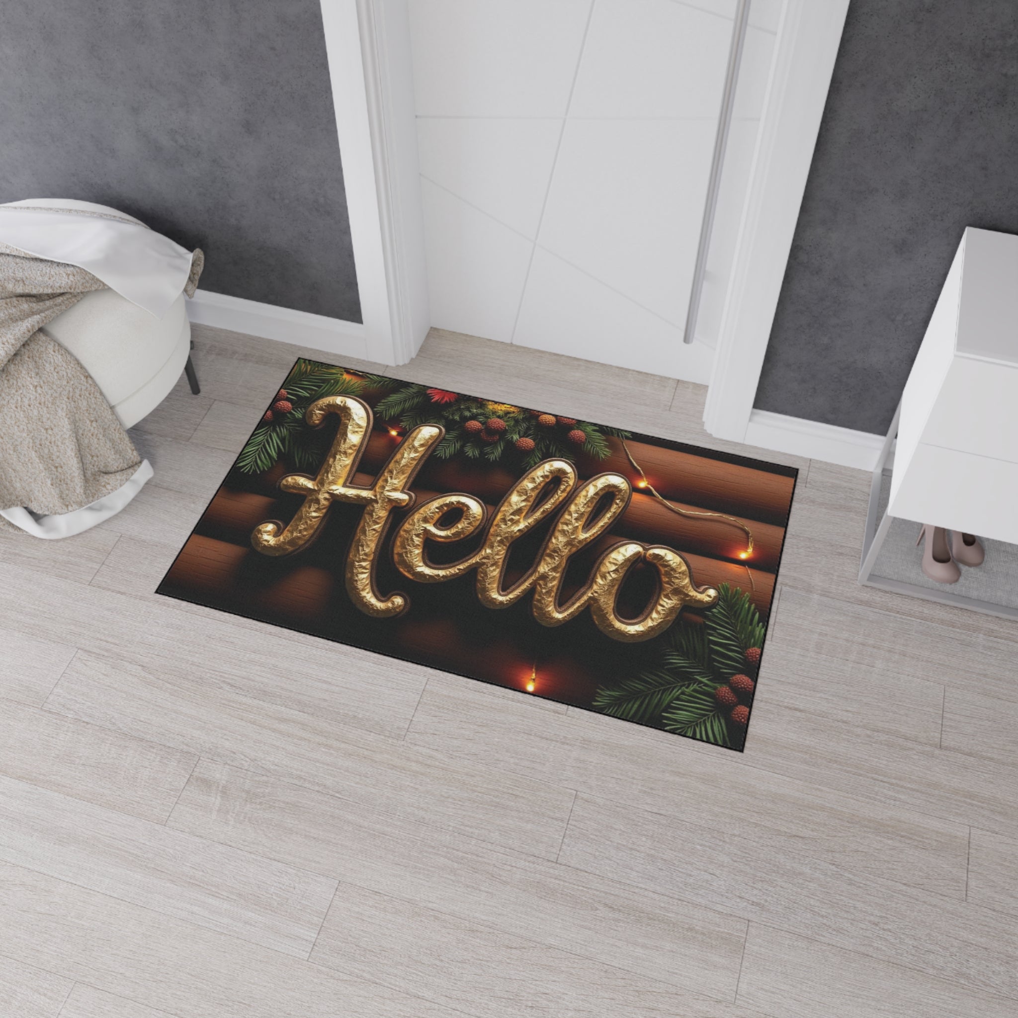 Festive Welcome Floor Mat with 'Hello' Design