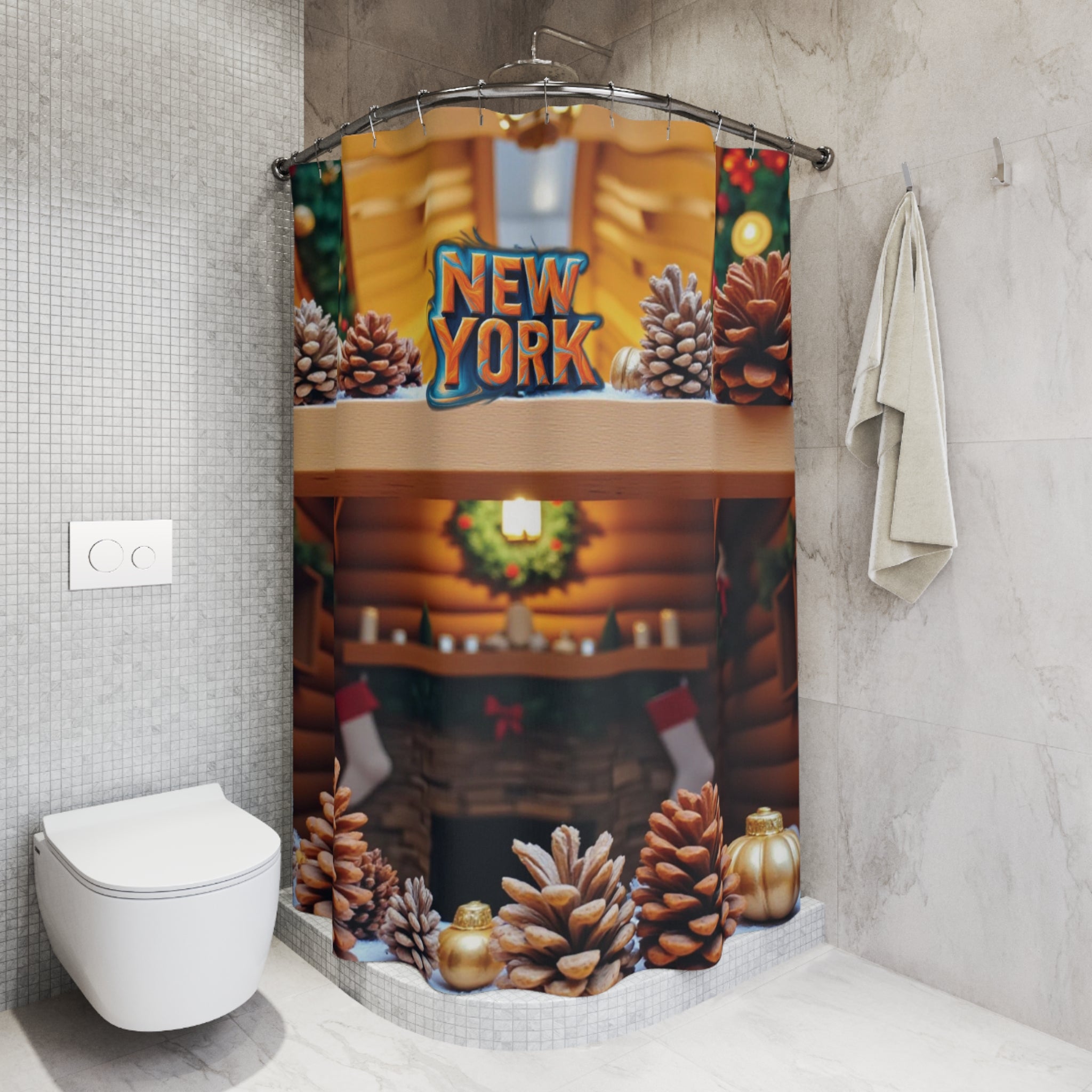 "Christmas in New York" Shower Curtain — Warm and Festive Atmosphere
