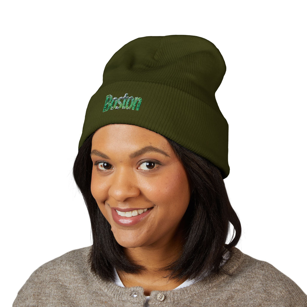 Embroidered Boston Beanie - Classic Cuffed Winter Hat