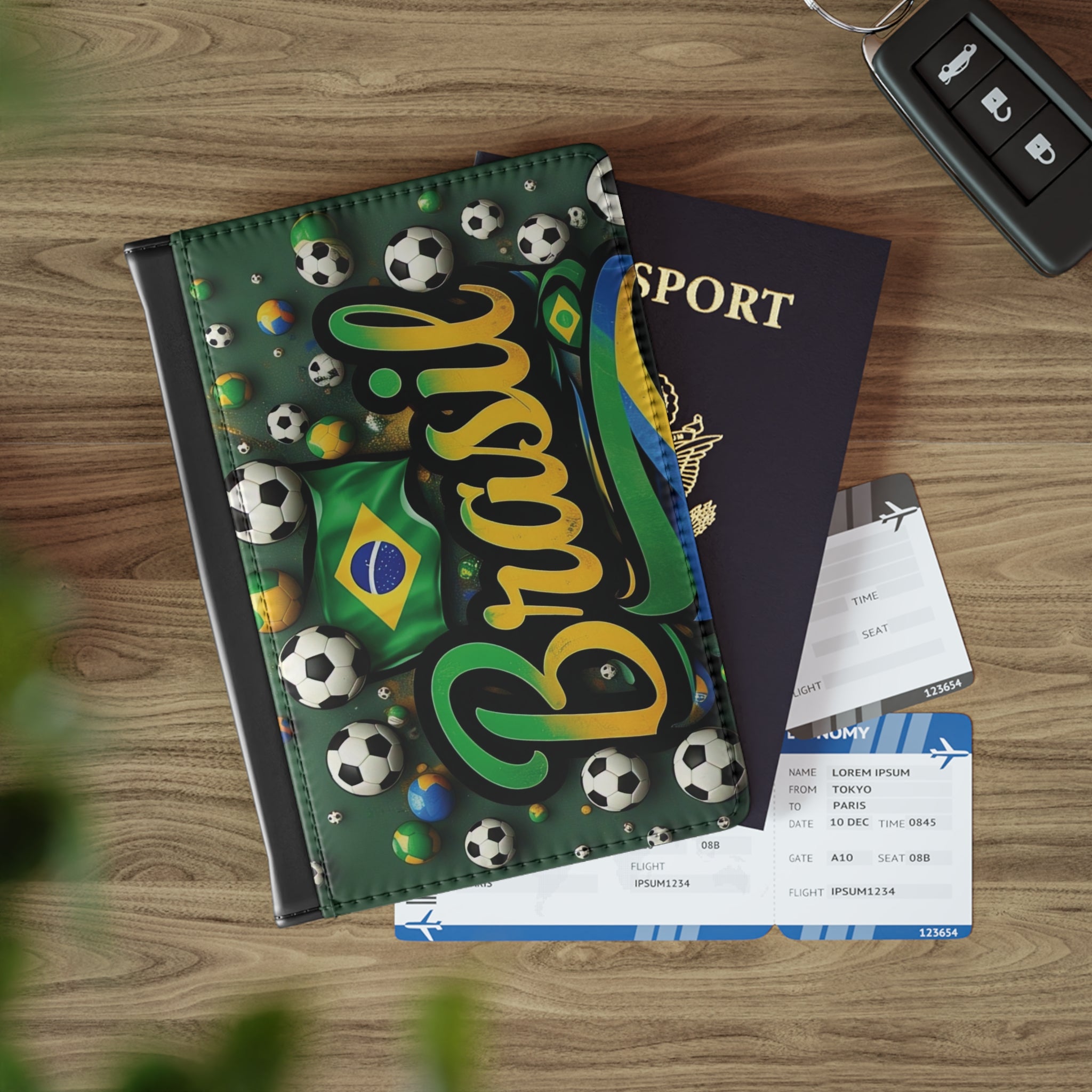 Capa para passaporte do futebol brasileiro - acessório de viagem estiloso para fãs de esportes