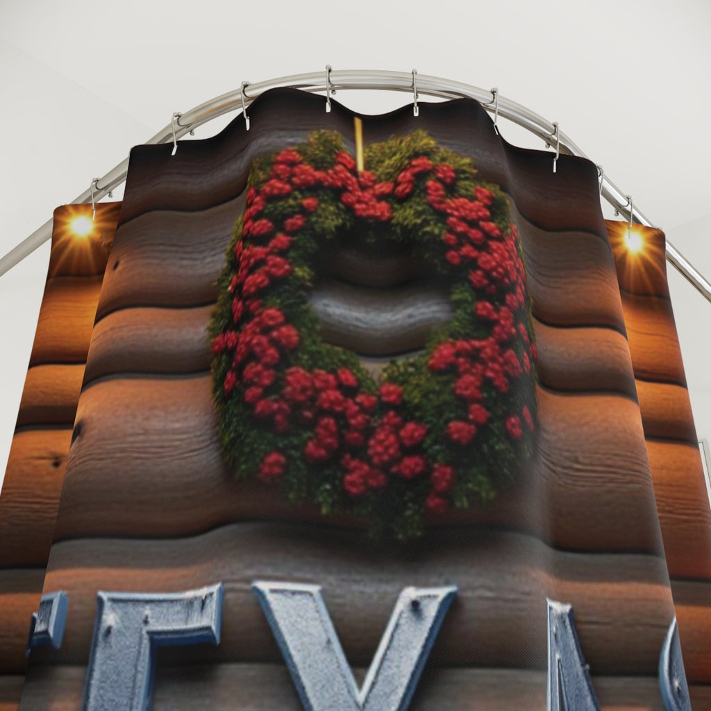 Rustic Texas Wreath Shower Curtain, Cozy Home Decor, Holiday Bathroom Style, Farmhouse Aesthetic, Texas-themed Gift