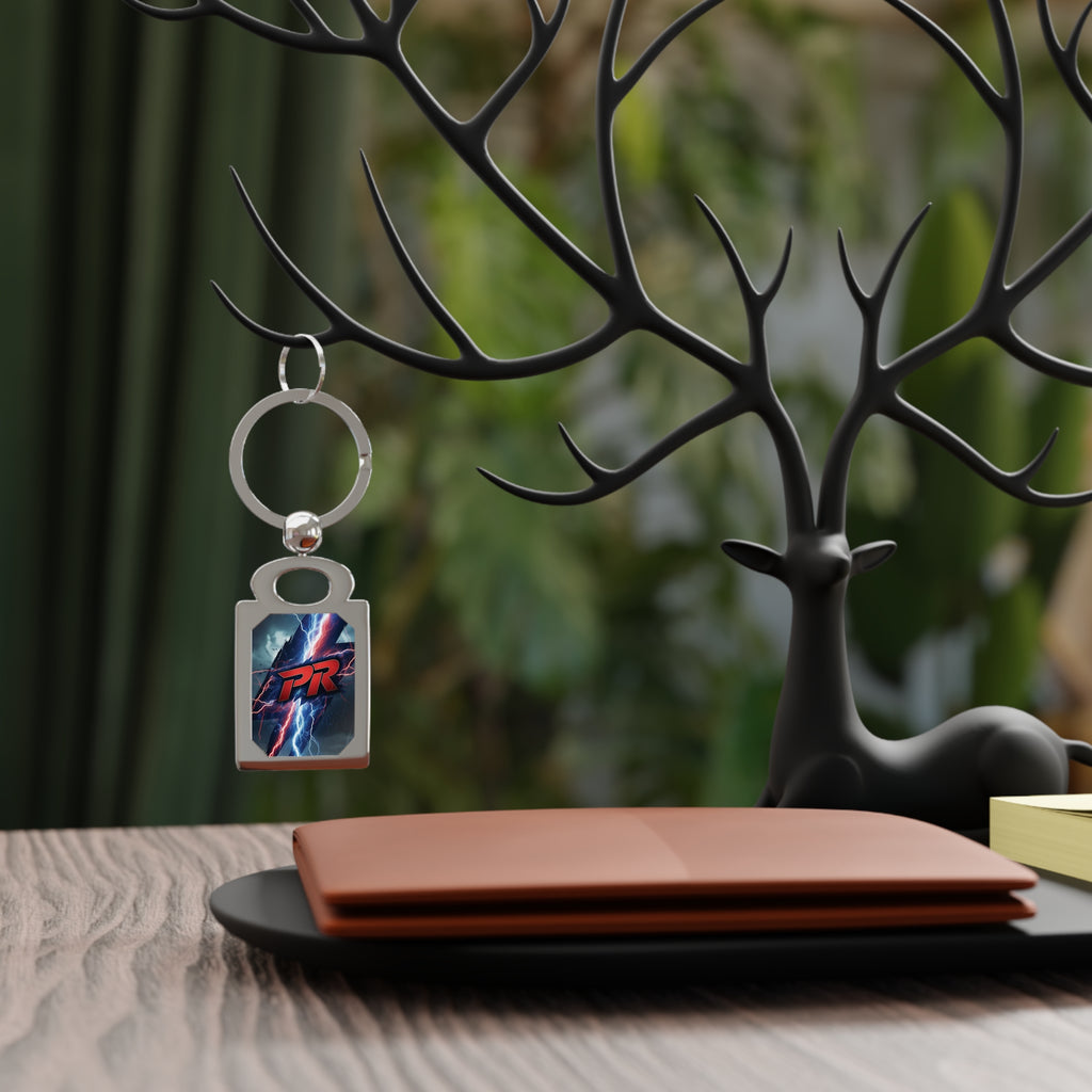 Racing Lightning Rectangle Keyring — Metal Photo Keychain with PR Logo