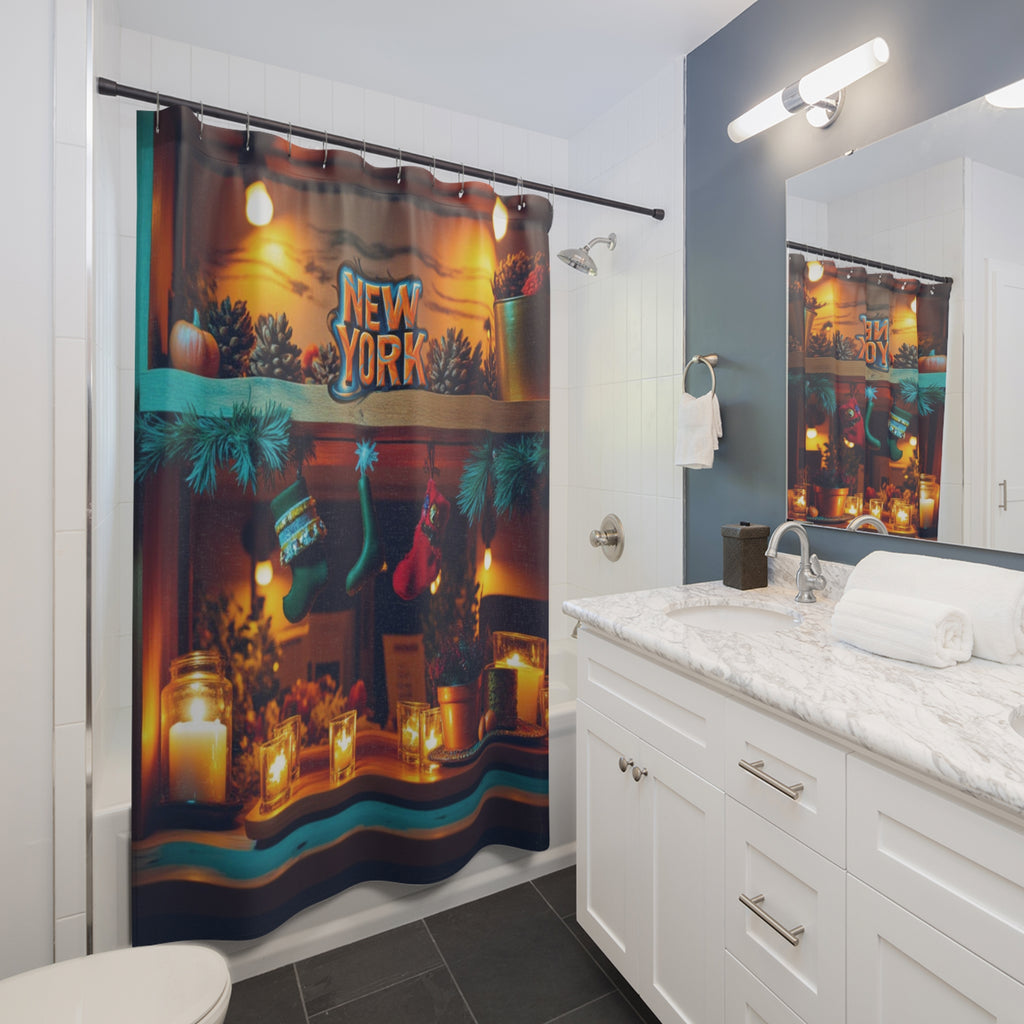 New York Holiday Shower Curtain - Festive Home Decor