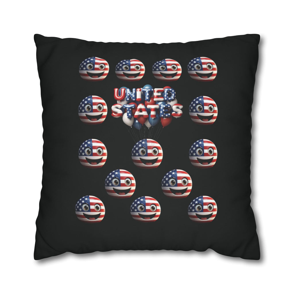 Patriotic USA Flag Emoji Square Pillowcase — American Stars & Stripes Throw Pillow Cover