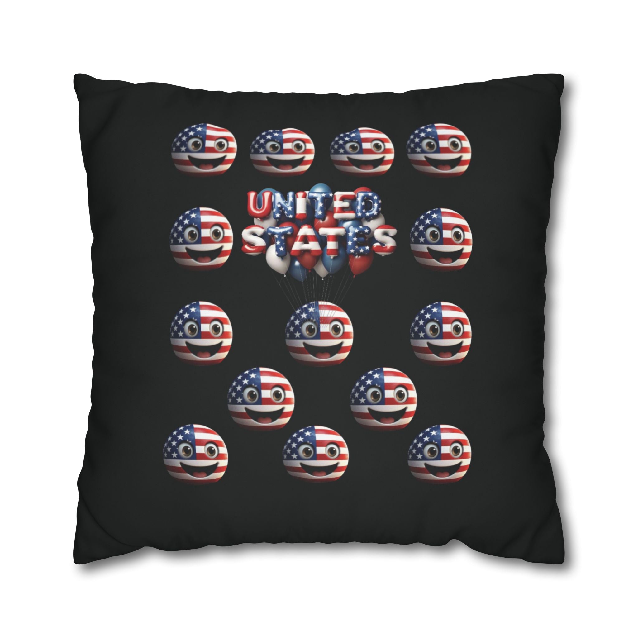 Patriotic USA Flag Emoji Square Pillowcase — American Stars & Stripes Throw Pillow Cover