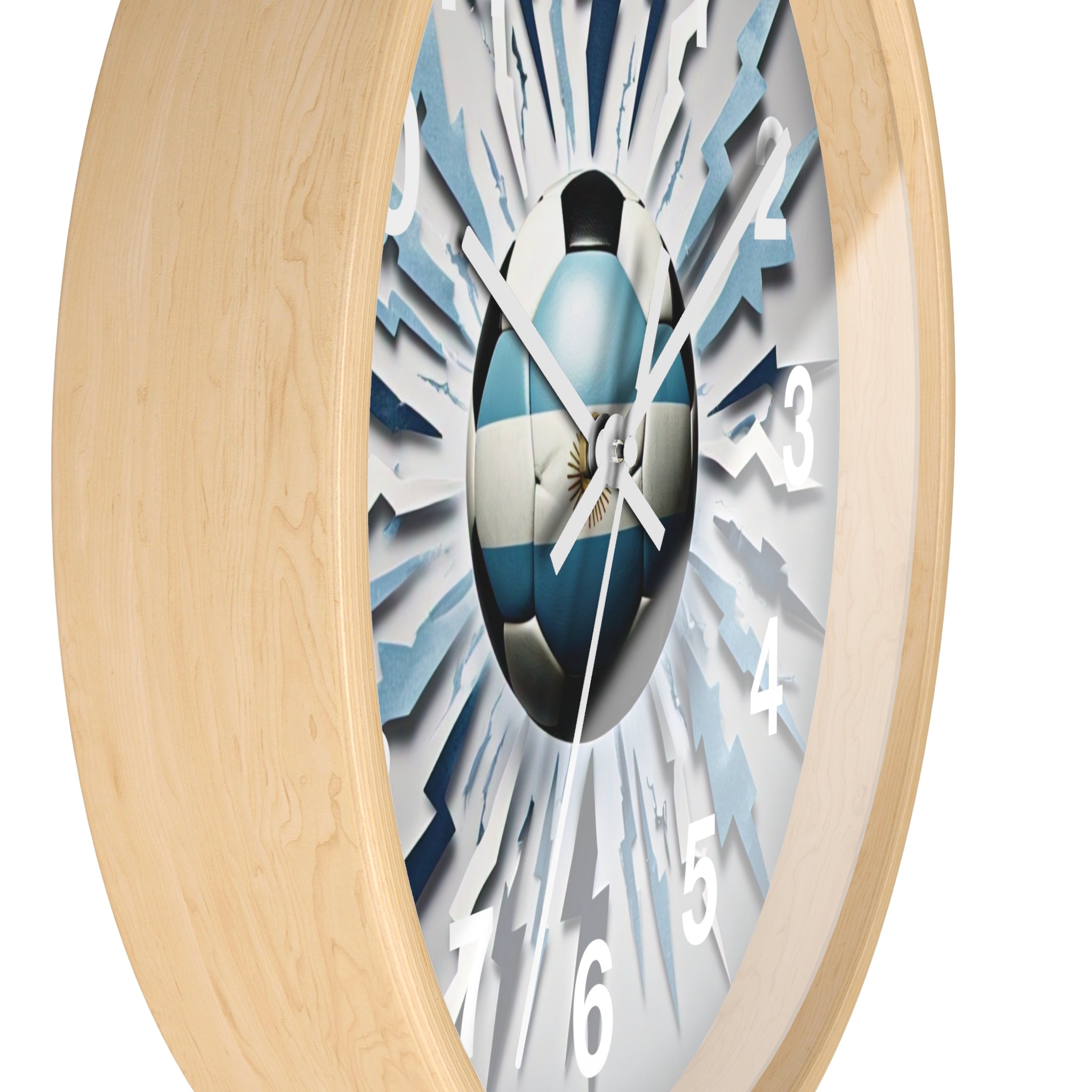 Reloj de pared con balón de fútbol, diseño de bandera argentina para aficionados al deporte, reloj vibrante con temática de fútbol, explosión de fútbol