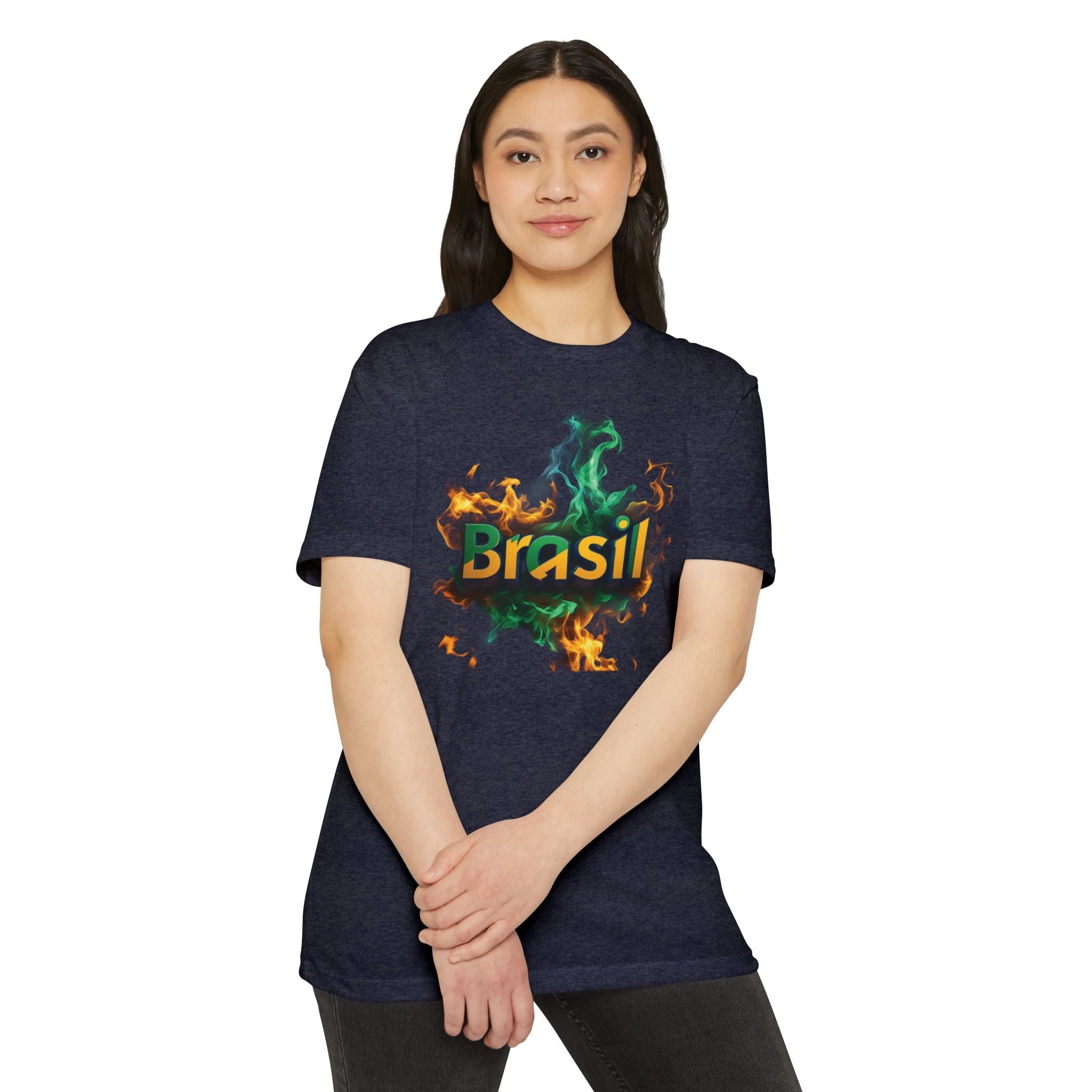 Camiseta unissex com estampa gráfica Brasil Fire - perfeita para fãs de esportes e festivais