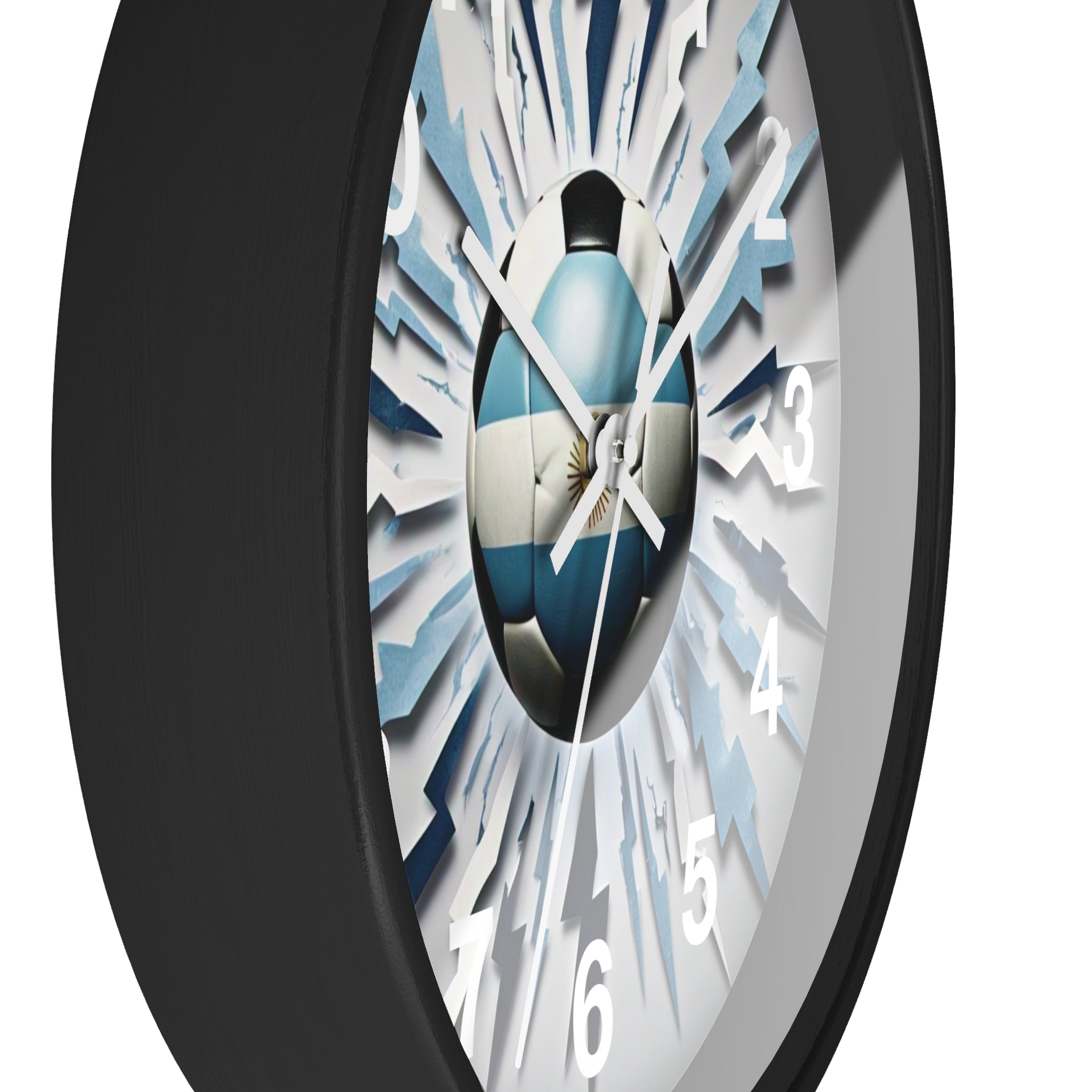 Reloj de pared con balón de fútbol, diseño de bandera argentina para aficionados al deporte, reloj vibrante con temática de fútbol, explosión de fútbol