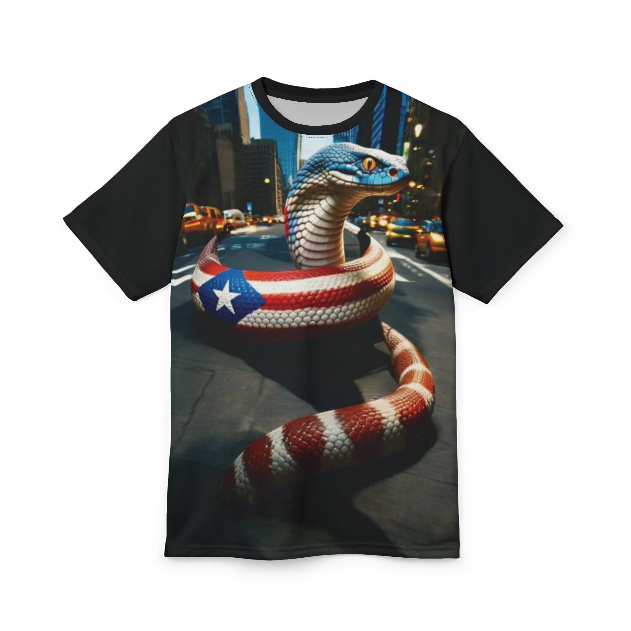 Camiseta unisex puertorriqueña con diseño de bandera y serpiente