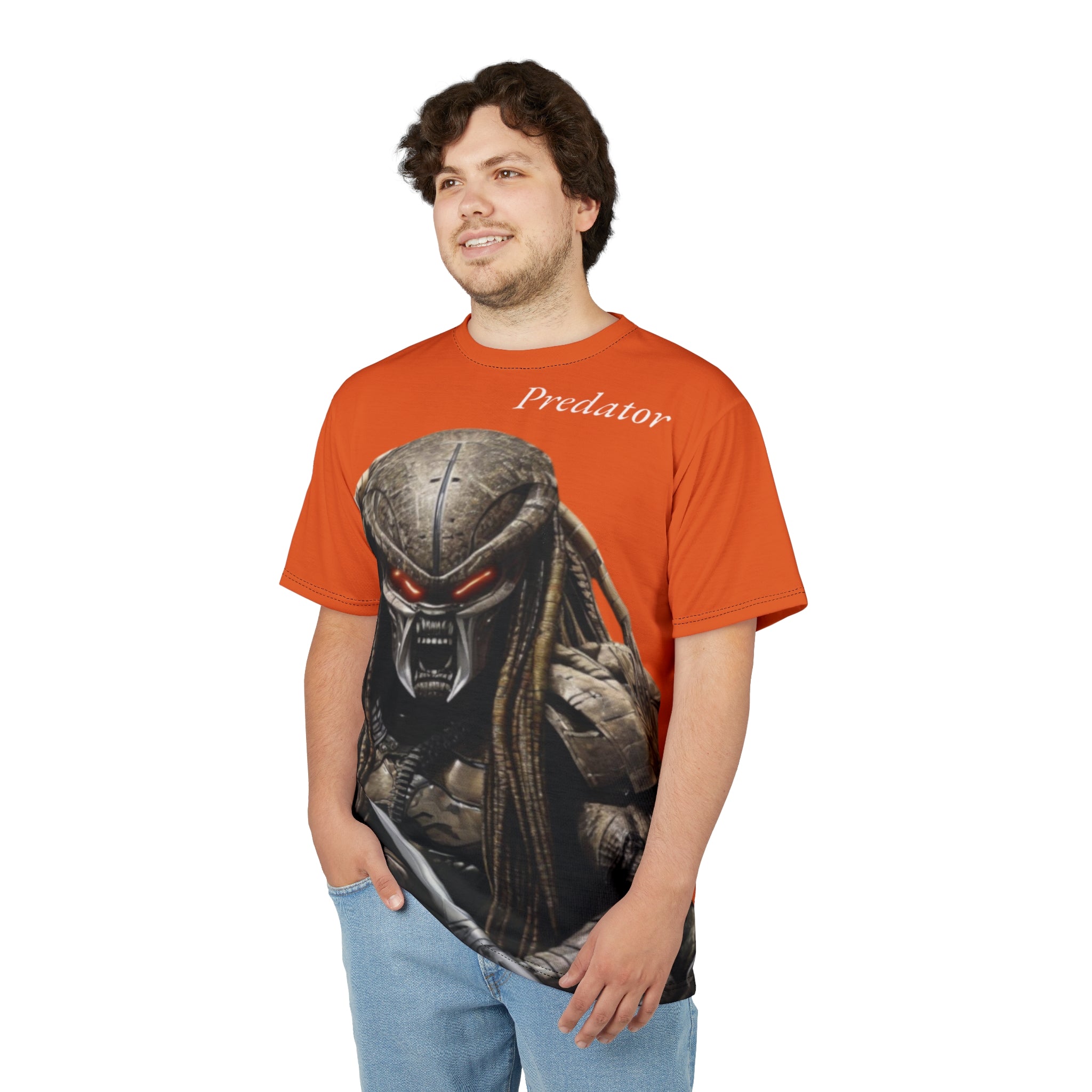 Predator artificial intelligence image t-shirt, orange color for men cut and sew: stylish casual t-shirt,