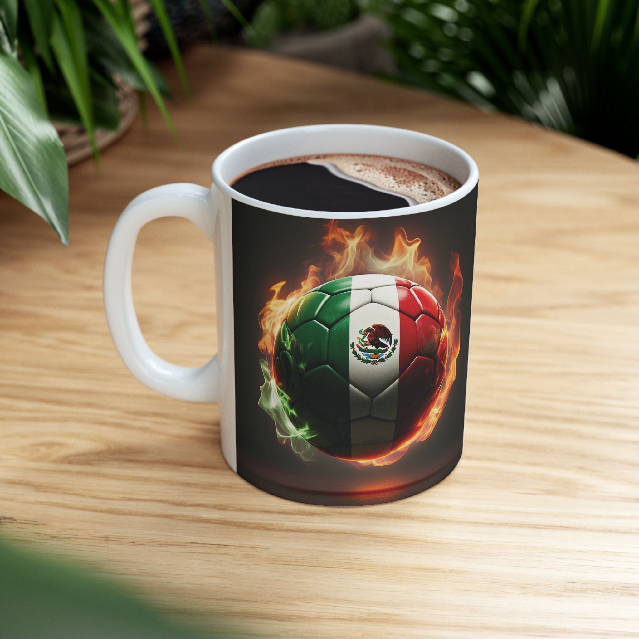 Taza de fútbol - Taza de cerámica con balón de fútbol y bandera mexicana (11oz, 15oz)