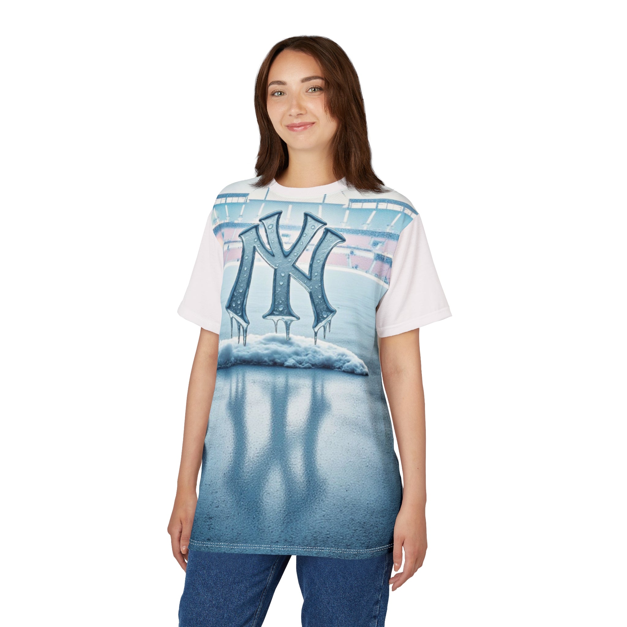 Unisex NY Ice Design Winter T-Shirt, perfect as a Christmas gift or comfortable casual wear.