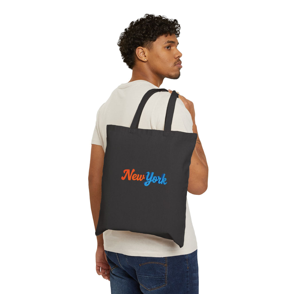 New York Script Canvas Tote Bag – Retro Two-Tone City Souvenir