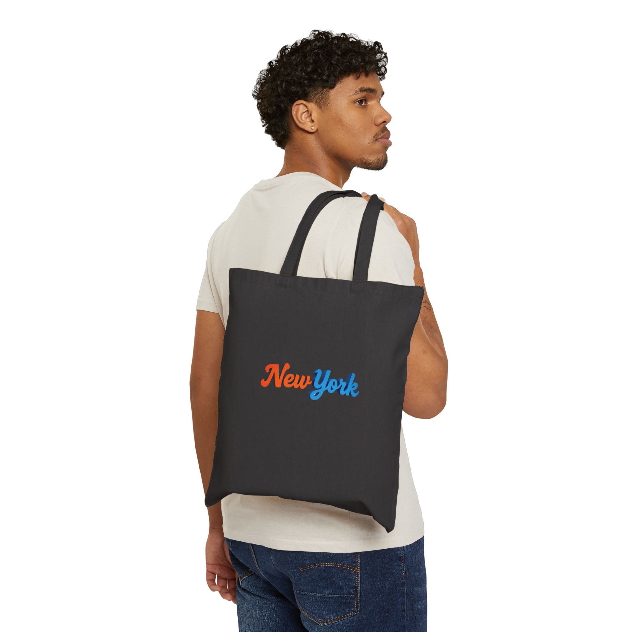 New York Script Canvas Tote Bag – Retro Two-Tone City Souvenir