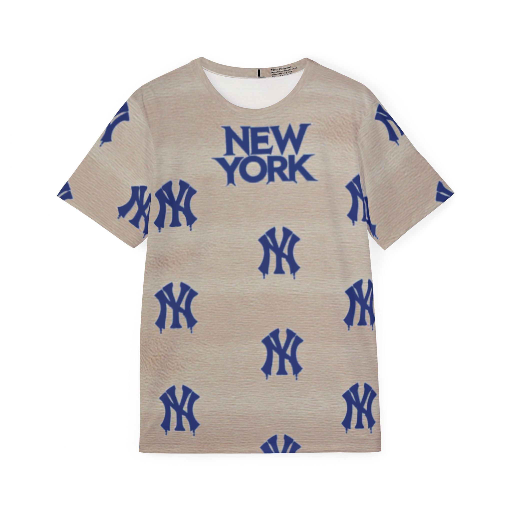 "NEW YORK Drip" T-shirt | Beige All-Over Print with Stylized Blue Logo