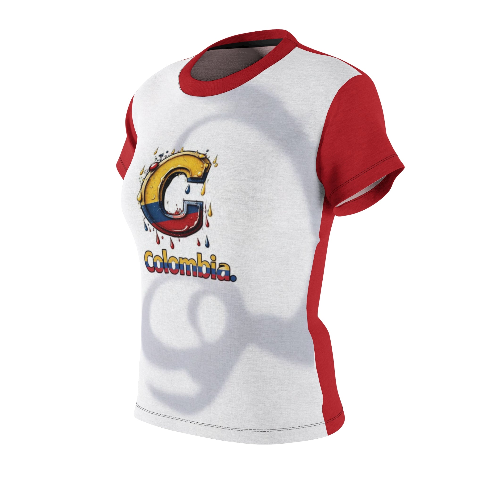 Camiseta de mujer con corte y costura inspirados en Colombia: diseño vibrante con la "C" para el orgullo colombiano