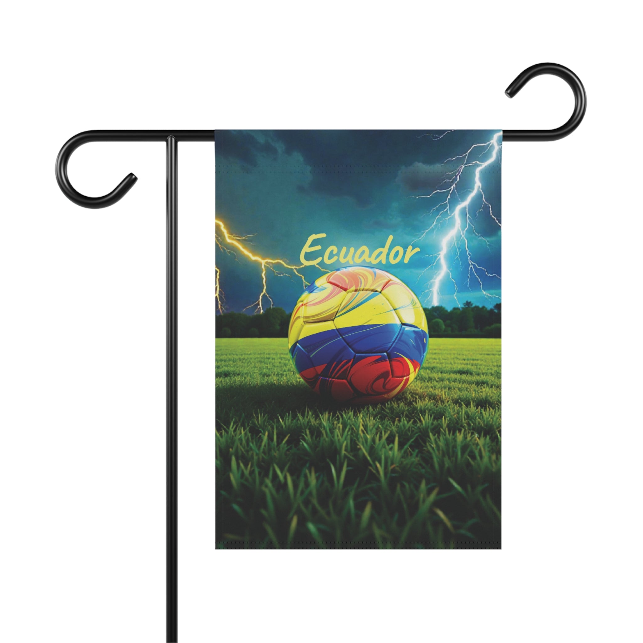 Ecuador Soccer Garden Flag — Lightning Storm Football Yard Banner