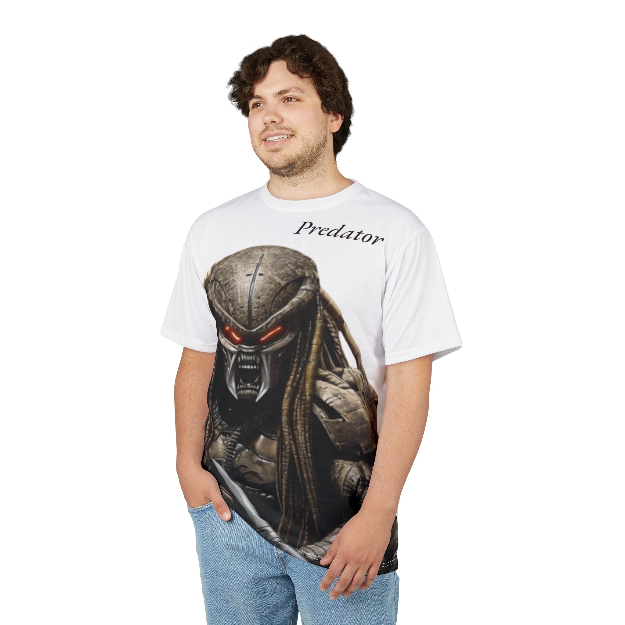 Predator artificial intelligence image t-shirt, white  color for men cut and sew: stylish casual t-shirt,
