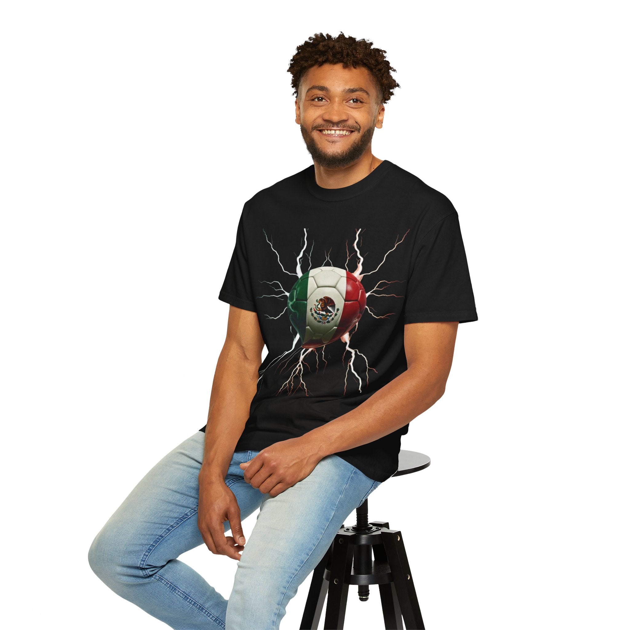 Mexico Unisex Soccer T-Shirt: Electric Garment-Dyed Design for Fans
