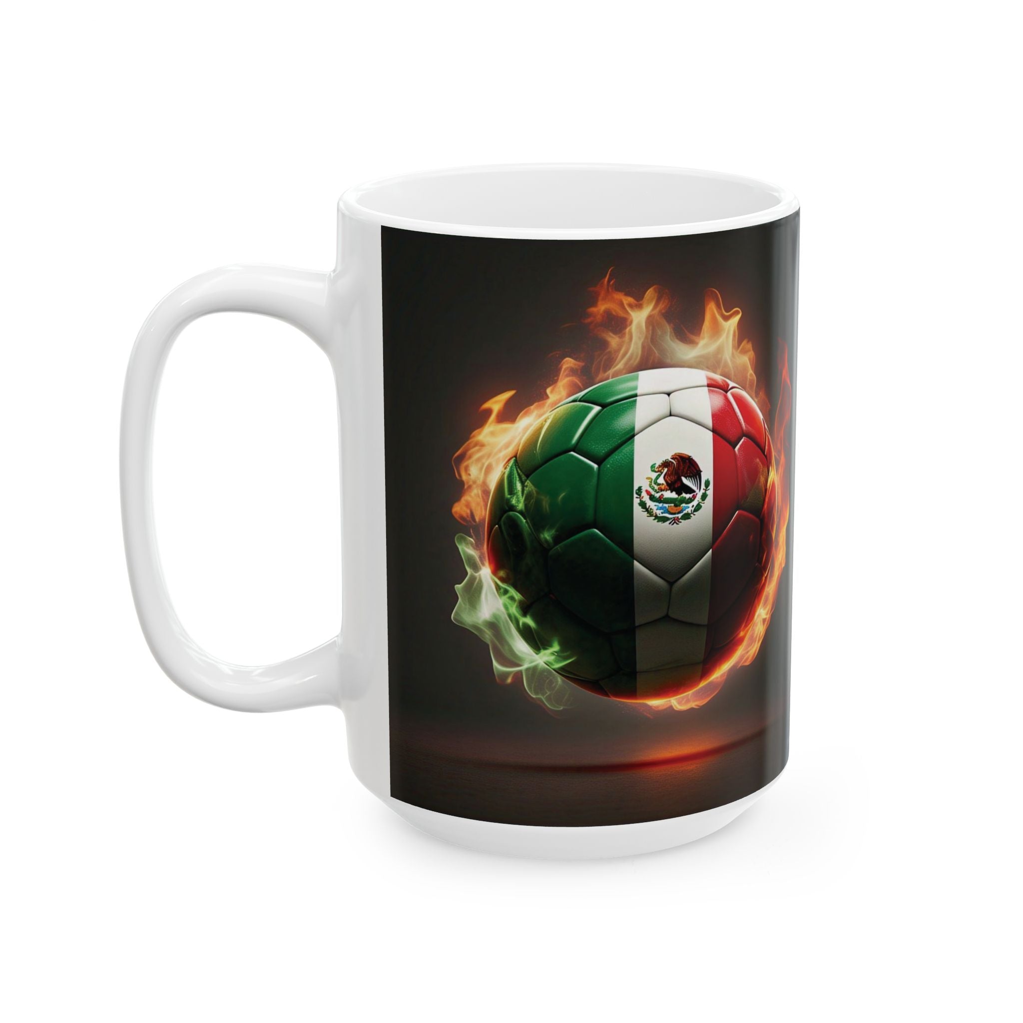 Taza de fútbol - Taza de cerámica con balón de fútbol y bandera mexicana (11oz, 15oz)