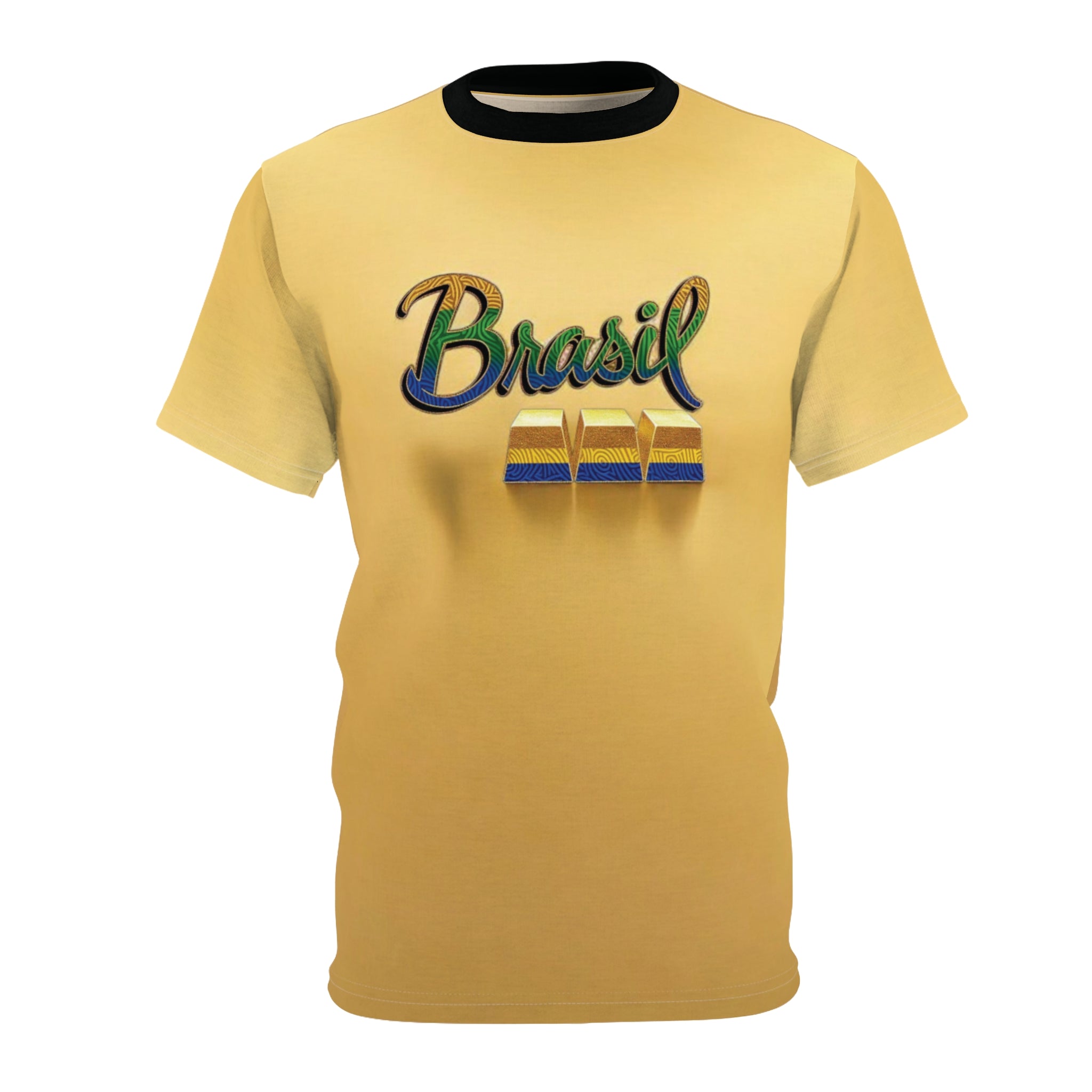 Unisex Brazil Cut &amp; Sew T-shirt - Bright yellow graphic shirt for summer celebrations