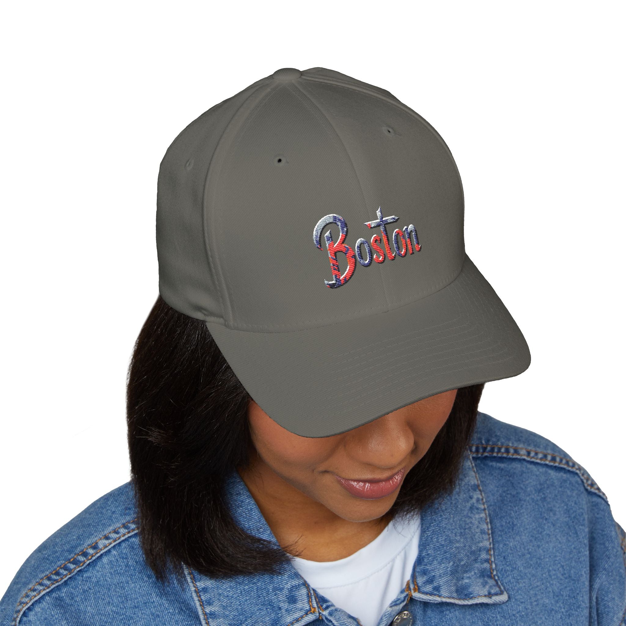 Boston Embroidered Cap — Patriotic Script Baseball Hat