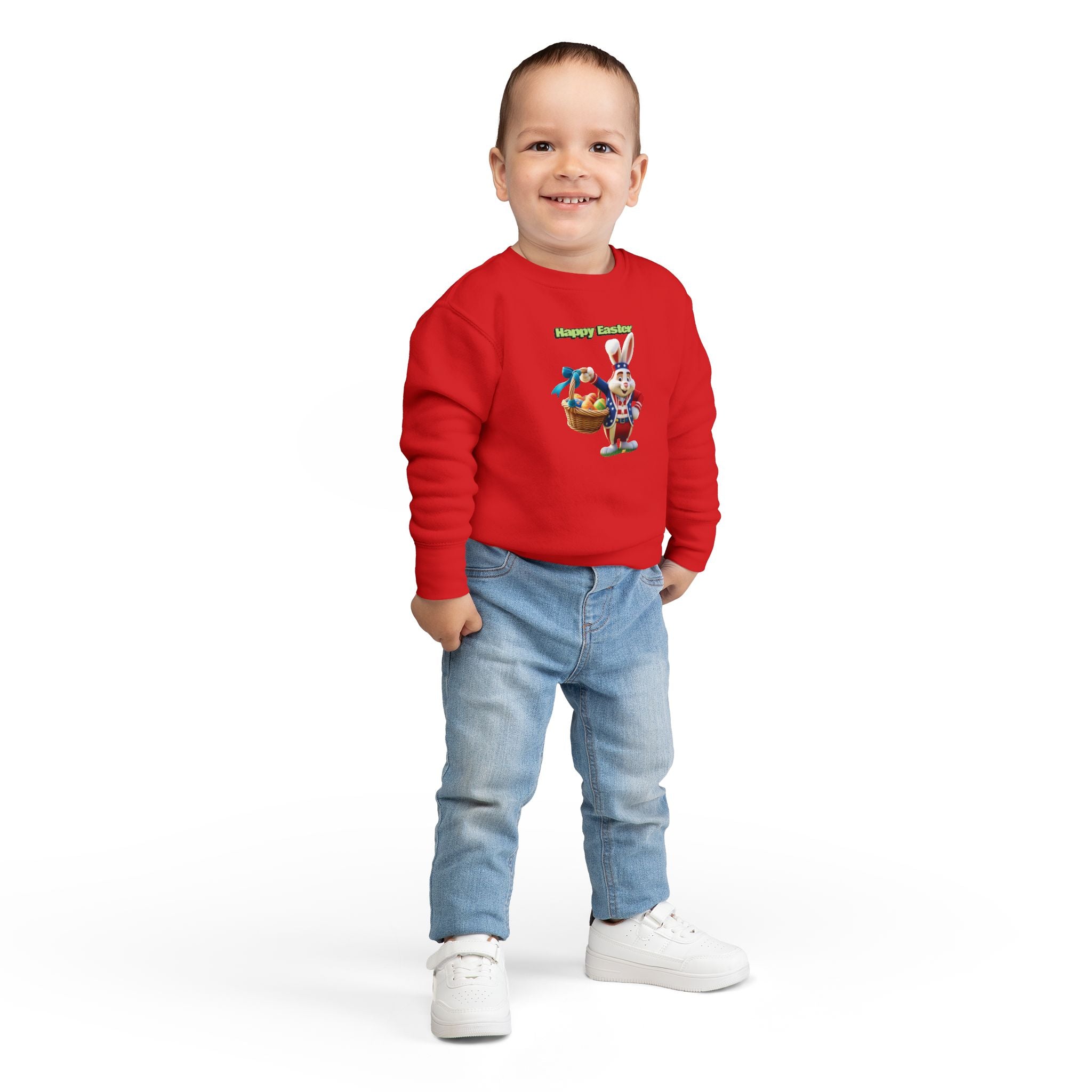 Toddler Sweatshirt — "Happy Easter" Bunny with Basket Kids Pullover